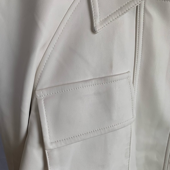 Low Classic Designer Korean Brand White Faux Leather Cargo Oversized Jacket - Picture 9 of 13
